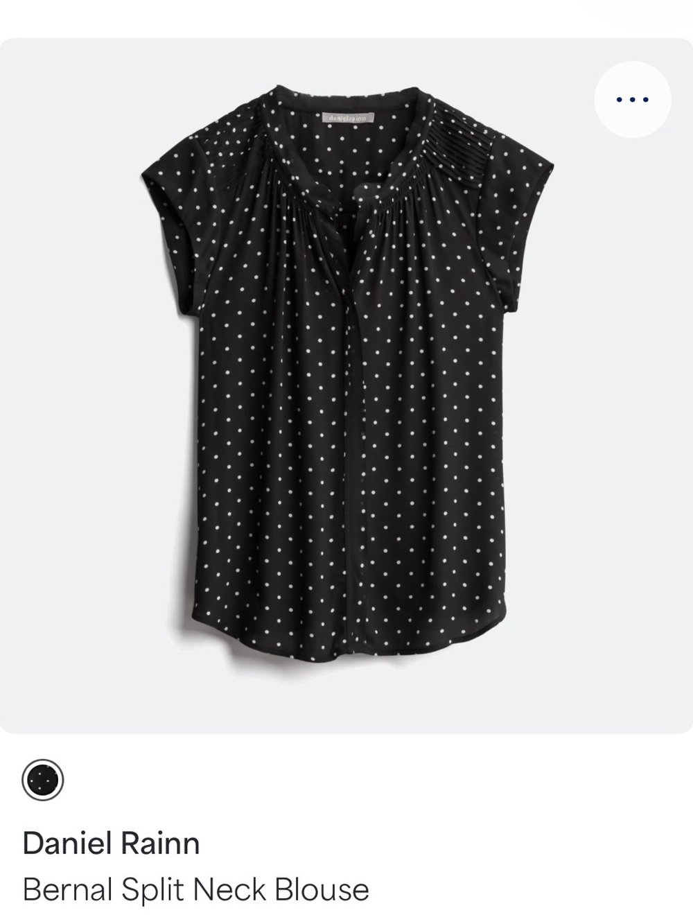 Daniel Rainn Black with White Polka Dot Cap-Sleeve Split-Neck Blouse